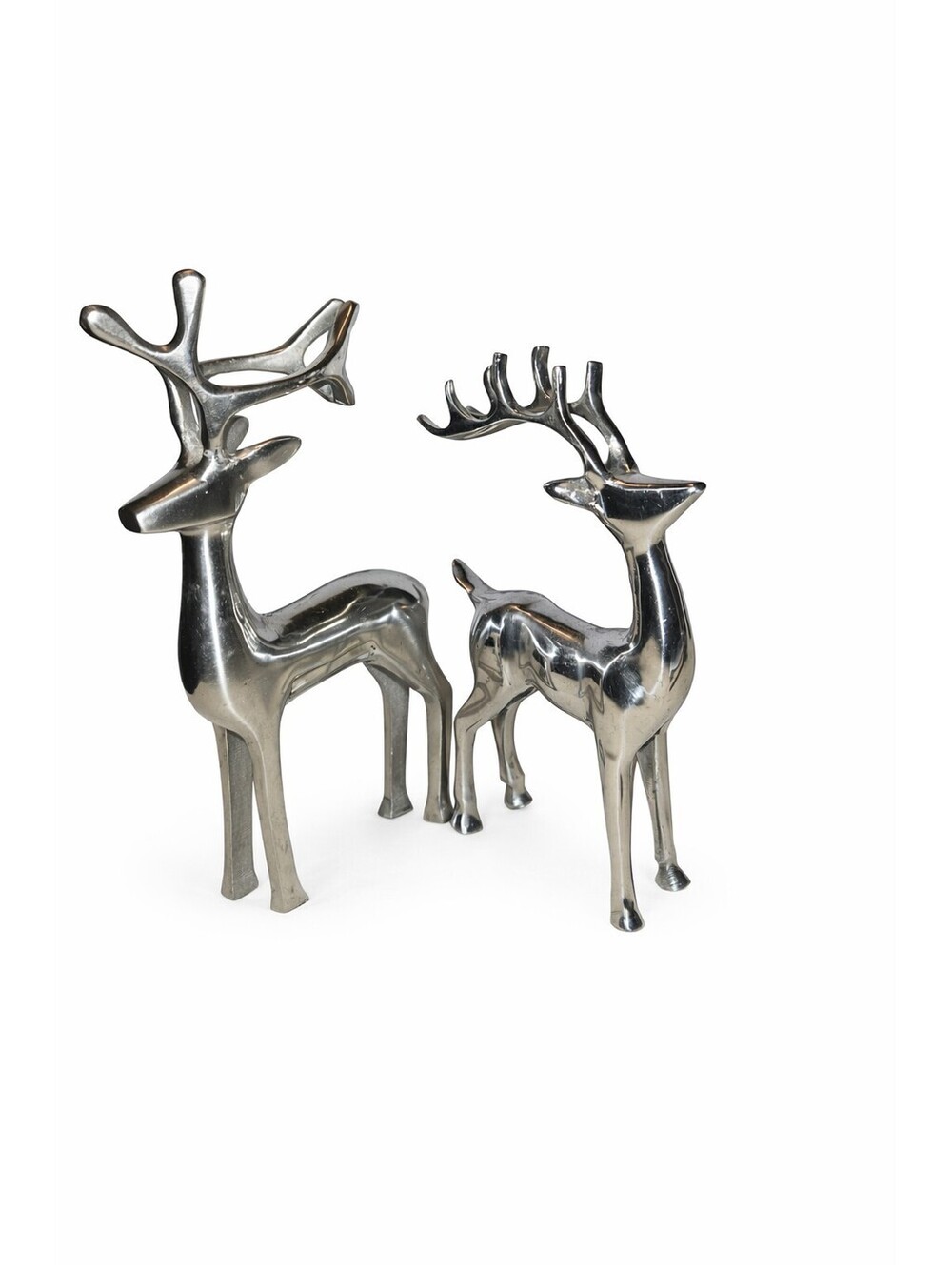 Modern Silver Reindeer Figurines Set Metal Deer Christmas Decor Mid Century...